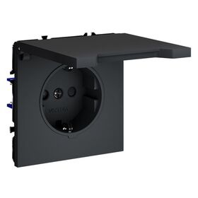 Розетка с заземлением, защитными шторками и крышкой S70 (графит) / Voltum VLS040307