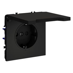 Розетка с заземлением, защитными шторками и крышкой S70 (черный матовый) / Voltum VLS040308