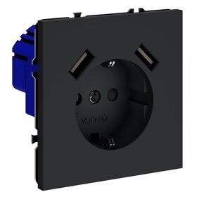 Розетка с заземлением и защитными шторками с USB A+A S70 (графит) / Voltum VLS040407