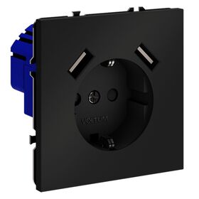 Розетка с заземлением и защитными шторками с USB A+A S70 (черный матовый) / Voltum VLS040408