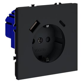 Розетка с заземлением и защитными шторками с USB A+С S70 (графит) / Voltum VLS040507