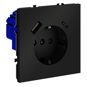 Розетка с заземлением и защитными шторками с USB A+С S70 (черный матовый) / Voltum VLS040508