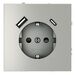 Розетка с заземлением и защитными шторками с USB A+С S70 (сталь) / Voltum VLS040505
